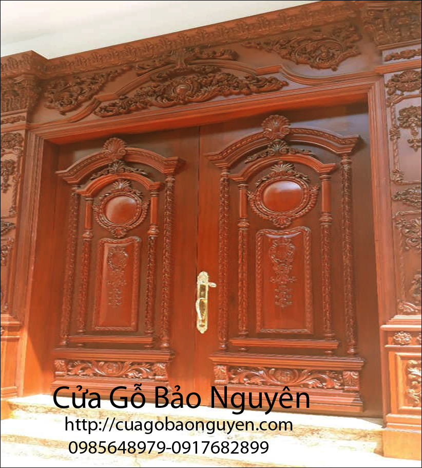 Mẫu cửa đại sảnh mặt tiền đục chạm hầm hố cho biệt thự M7