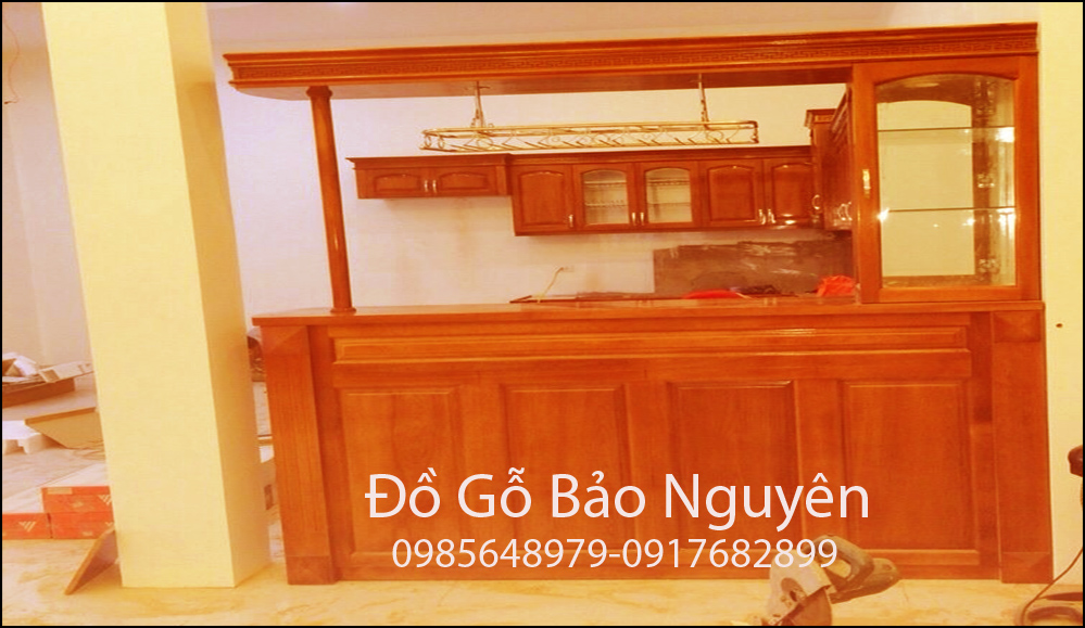tủ bếp quầy bar gỗ xoan đào đẹp M11